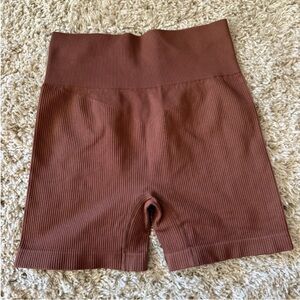 High-Waisted Brown Ribbed Women Shorts